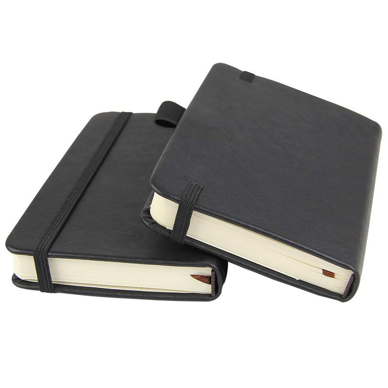 newestor (2-Pack Pocket Notebook 3.5 "" x 5.5 ""  Small Hardcover Journal with Pen Holder  Inner Pockets  100gsm Thick Ruled/Lined Paper  Black - Image 1